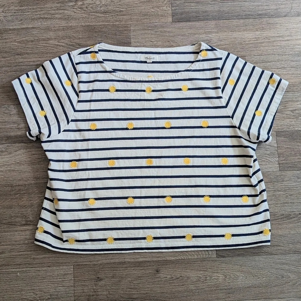 Madewell Embroidered Sun Setlist Boxy Short Sleeve Top Stripe Size Large